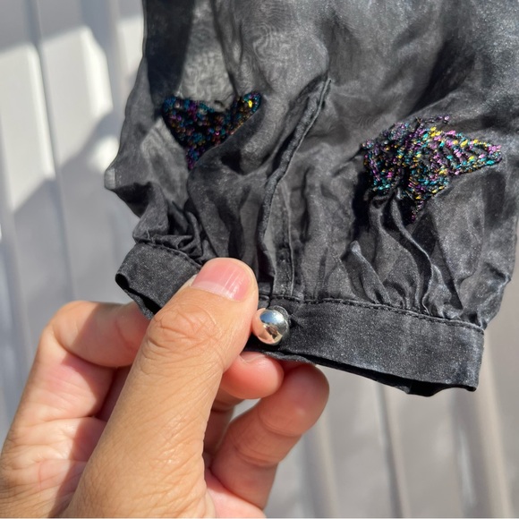 FLEUR DU MAL black sheer silk organza mesh puff short sleeve butterfly beaded - Picture 7 of 8